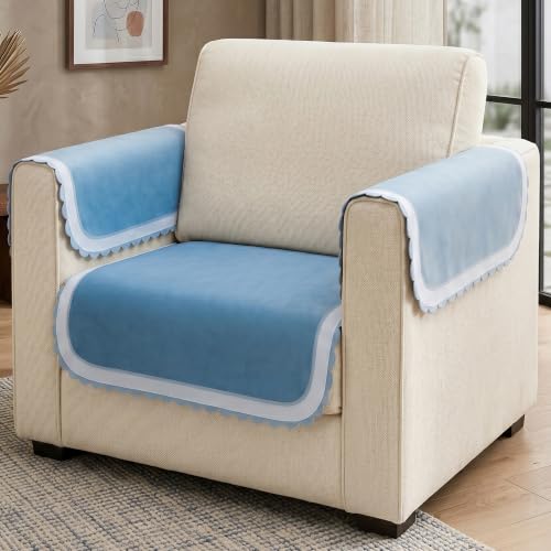 Story@Home Sofa Mat Velvet Sofa Cover 1 Seater (76x61Cm) with Arm Rest Covers | Anti Slip Sofa Cover Velvet for Living Room | Measure Your Sofa & Create Your Own Customized Set -Ombre Shades of Blue