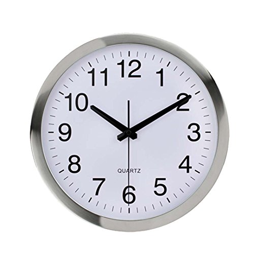 Wall Clock Metal Frame Glass Cover Non-Ticking Number Quartz Wall Clock 12inch Modern