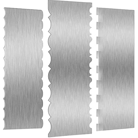 3 Pieces Stainless Steel Cake Scraper Cake Decorating Tools Edge Side Jagged Wave Double Sided Patterned Comb Metal Cake Carving Smoothing Mousse Butter Cream Pastry Cover