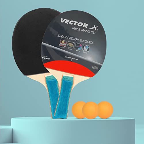 Image of Vector X Combo Set of Table Tennis Rackets Rubber | Light Weight |Comfortable Grip |Wooden Material | Best Combo Set |(Pack of 2 Bats and 3 Balls)