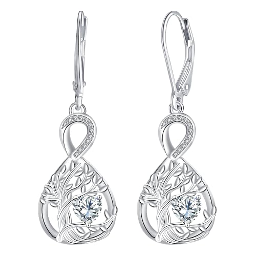 J.MUEN Pendientes Árbol de la Vida,Plata de ley 925 Pendientes Infinito com 3A Circonia Cúbica,Original Cumpleaños Día de San Valentín Regalos para Mujeres Amigo Hermanas