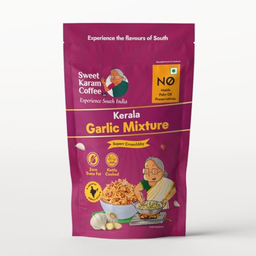 Image of Sweet Karam Coffee Kerala Garlic Mixture - 95grams | Crispy South Indian Snack | No Palm Oil or Preservatives | Bold & Spicy Flavor | Authentic Homestyle Tea-Time Mixture
