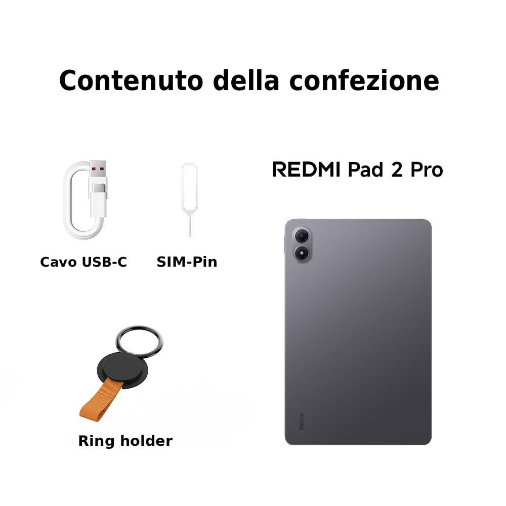 XIAOMI REDMI Pad 2 Pro, 8+256GB, Display 12.1" 2.5K 120Hz, Batteria 12000mAh (tip), Processore 4nm, Interconnettività Smart, Garanzia 2 anni, Graphite Gray, Caricatore non incluso