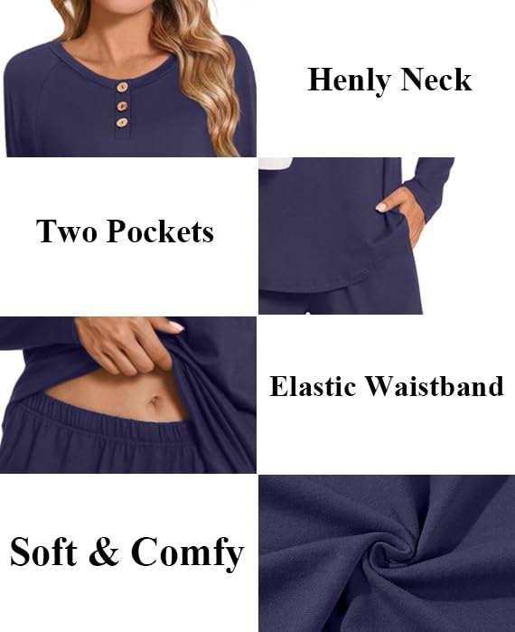 Anydoll Womens Pajamas Set 2 Piece Lounge Outfits Fall Long Sleeve Button Up Sleepwear with Pockets Ladies Pjs Set4