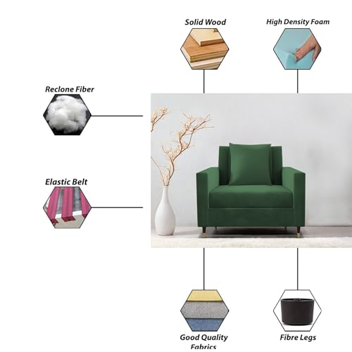 Image of Casaliving Garcia 1 Seater Sofa Set for Living Room (Green Colour) Premium Fabric Sofa