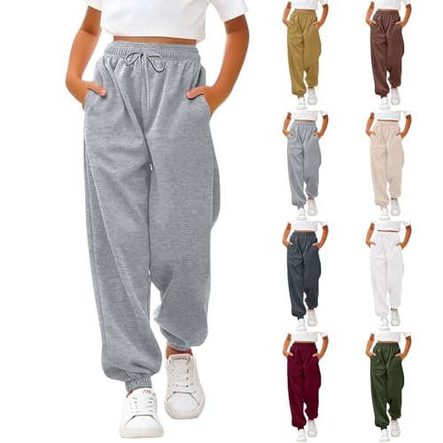 Baggy Sweatpants for Girls Boys School Joggers Elastic Waist High Waisted Drawstring Plain PE Athletic Pants