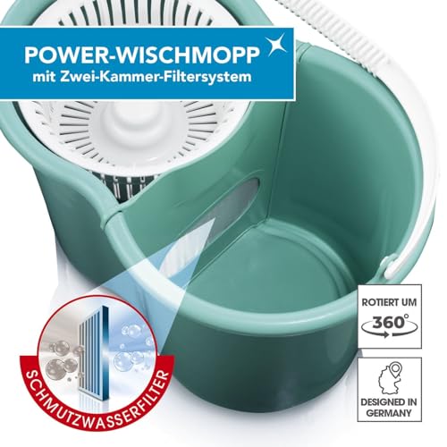 CLEANmaxx Power-Wischmopp mit Zwei-Kammer-Filtersystem | Designed in Deutschland - Schmutzwasser wird gefiltert, leichtes Auswringen für streifenfreie Sauberkeit | Ideal für Laminat, Parkett & Fliesen – Bild 3