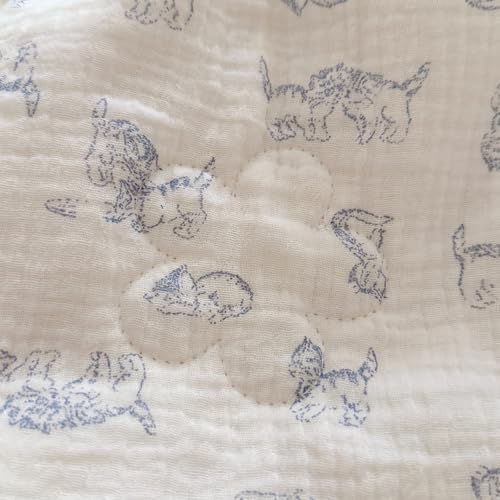 Image of BuLuTu Boys Girls Toddler Bed Quilted Blanket Cotton Muslin Thin Summer Comforter for Twin Size Bed, Soft Breathable Kids Quilt with Lace Edges, 60x78 Inches, Blue Cat Pattern, No Pillow