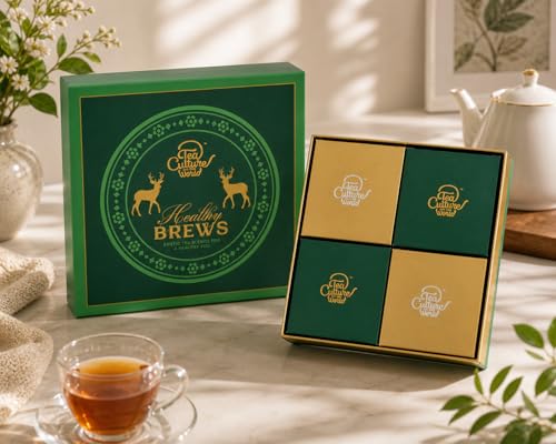 Image of Tea Culture of the World Healthy Brews Gift Box - Exotic Green Tea Selection | Tulsi, Kahwa, Moroccan Mint & Delightful Green Tea | Premium Festive Gifting Range - 4 * 25g