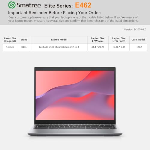 Image of Smatree Laptop Sleeve for 14 inch DELL Latitude 5430 Chromebook or 2-in-1 | Case with Accessory Pocket,Patented Shockproof Design (E462)
