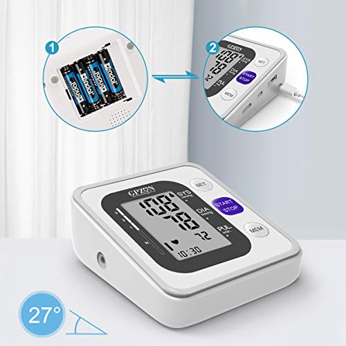 GPZON Tensiomètre Électronique Professionnel Pour Le Haut du Bras, Manchette ajustable 22cm-40cm, Mémoire 2x120, Blanc – Image 5