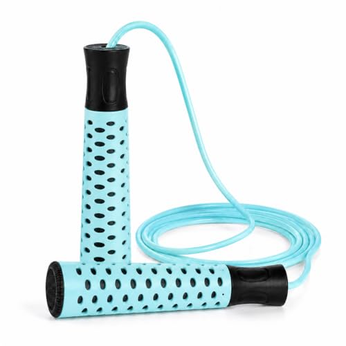 Image of Skipping Rope with Ball Bearing for Men, Women & Kids | 300 cm Jump Rope with Smooth Rotation & Comfortable Grip | 270 cm Effective Rope Length | Fitness, Cardio, Exercise & Workout Rope- Black (Sky Blue)