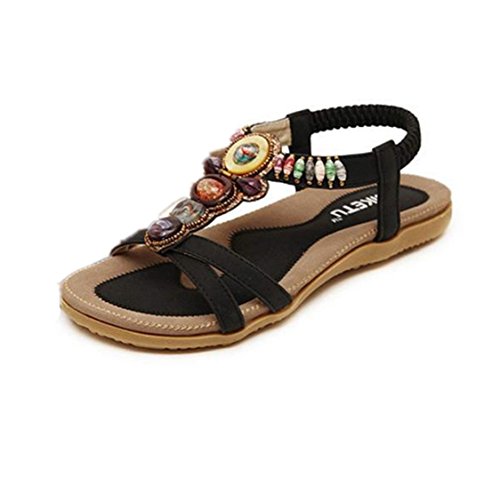 Vovotradeu00ae Doux Fashion perlée Clip Toe Flats Femmes Sandales Herringbone Bohême (EU Size:37, Kaki) (42 EU, Kaki) (EU Size:42, Noir)
