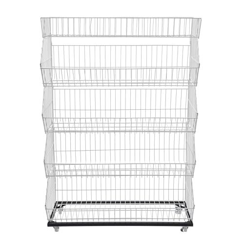 ATOLOMOTOR 5 Tier Retail Display Rack,Large Wire Metal Mobile Supermarket Storage Shelf,Fruit Vegetable Snack Supply Basket for Home Store Market (White)