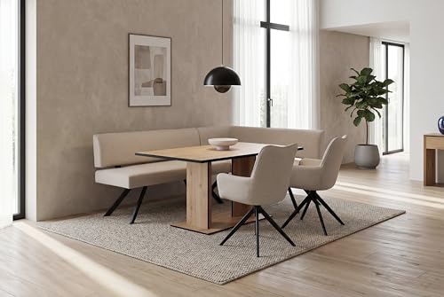 byLIVING Eckbank Toronto, Bezug in Taupe, Gestell in schwarz, L-Form Langer Schenkel Links, Taschenfederkern, Küchenbank, Speisezimmerbank, Maße: B 182, H 85, T 128 cm