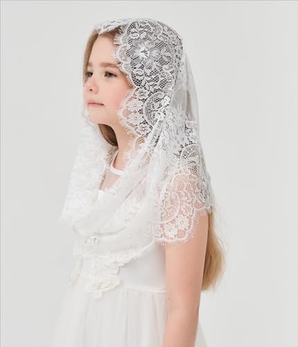 Girls First Communion Veil - Lace Infinity Chapel Veil Tulle Wrap for Baptism & church Accessories K94