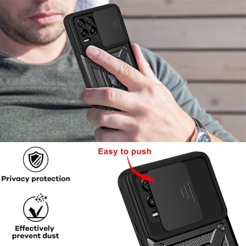Image of Heavy Duty Back Case Cover for LG K42 5G, Shockproof LG K42 Back Cover, Ring Case with Kickstand and Camera Protection Shutter - Black