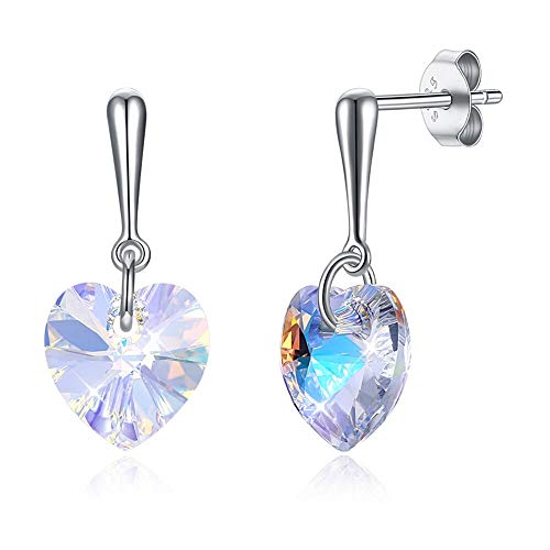Cristaux de boucles d'oreilles cœur en argent 925, le cadeau idéal pour femme