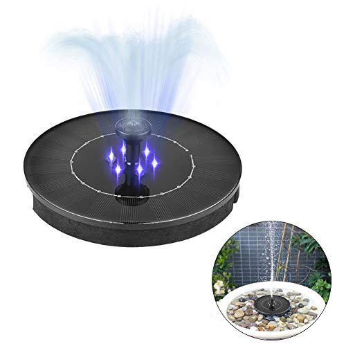 zqasales Solar Bird Bath Fountain Pump 2W Waterproof LED Solar Panel with Submersible Pump for Bird Bath Garden Fountain (Black with LED)