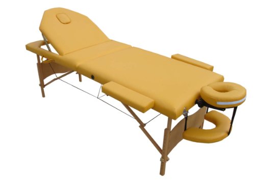 Mucola Massageliege 3 Zonen Massagetisch Holz| klappbar und höhenverstellbar | Portable Massagebank inkl. Zubehör Kopfstütze, Armlehnen und Tragetasche - Gelb