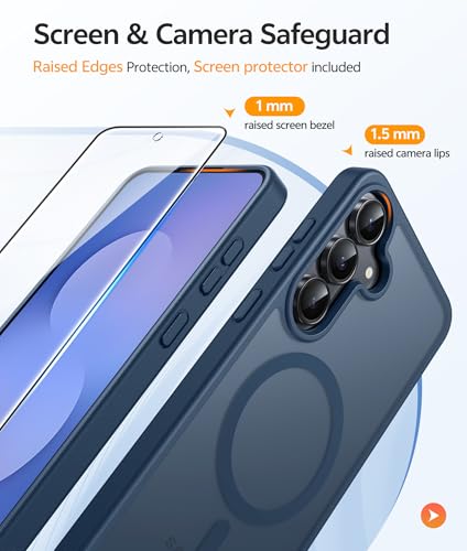 Image of FNTCASE for Samsung Galaxy S25 FE Case: Magnetic Translucent Matte Military Grade Drop Proof Protection Cell Phone Cover - Slim Rugged Durable Shockproof Protective S25Fe Cases (Blue-6.7 inch)