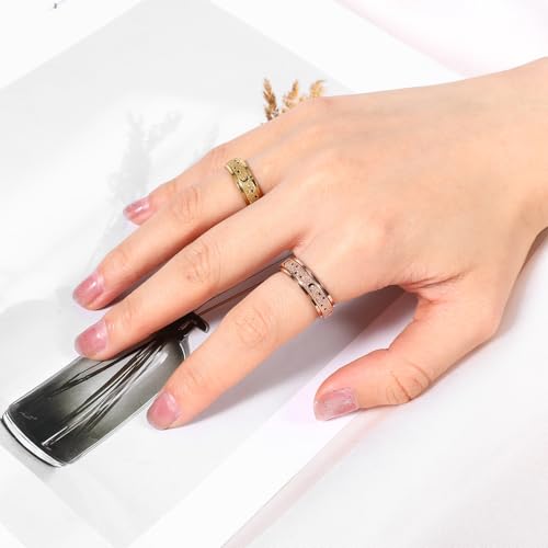 Heclia 3-Teilige Anti-Stress Spinner Ringe, Leise Fidget Ringe Für Damen Und Herren, Edelstahl Spinner Ring Mit Mondstern Design, Sandblast Finish, Angstabbau Fingerspielzeug Für Erwachsene