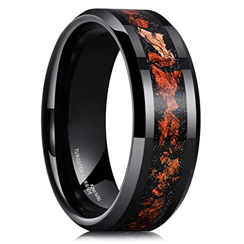 King Will Mens 8mm Black Tungsten Carbide Wedding Ring Rose Gold Foils Inlay Tungsten Ring Beveled Edge Foils Tungsten Ring 11