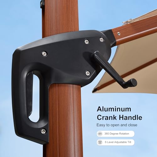 Image of PURPLE LEAF Patio Cantilever Umbrella 9ft Wood-Grain Finish, Beige