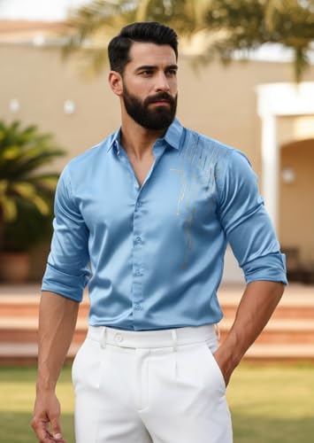 Image of IndoPrimo Men's Stylish Satin Shirt for Party, Formal, Daily and Casual Wear Full Sleeve Shirt for Men