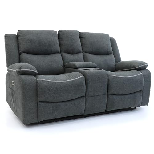 Honeypot Electric Recliner Sofa - Harald Reclining Power Chair - Soft Grey Fabric Sofa Set Couch with Cup Holder USB-C Charger | Setup Included | Made in EU | Built to Last (Grey Fabric, 2 Seater)