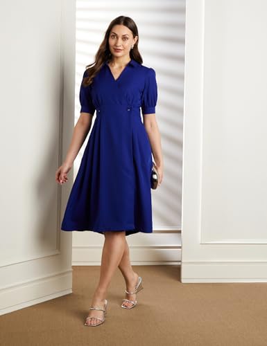 Image of Symbol Premium Women's Fit & Flare Wrap Dress (Midi Length | Stylish | Desk-to-Dinner) (Available in Plus Sizes)
