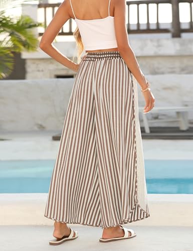 Athlisan Womens Summer Casual Loose Striped Wide Leg Lounge Pants Elastic Waist Palazzo Trousers4