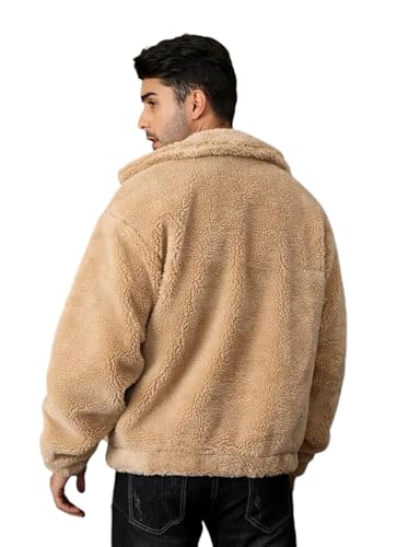 Image of BE SAVAGE Solid Sherpa Oversized Jacket Woolen Long Sleeves Zipper Hoodie For Men's