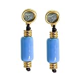 5874956031 Pendientes Baño Oro Cilindro Cristal de Bohemia (Turquesa)