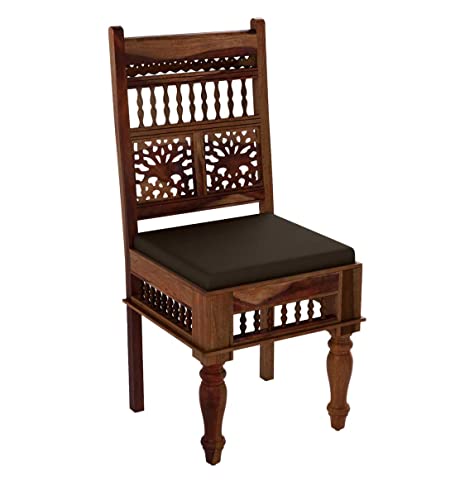 Image of Jangid Handicraft Solid Sheesham Wood Traditional Dining Table 6 Seater | Wooden Six Seater Dinning Table with 6 Chairs for Home | Chairs with Cushion | Dining Room Set for Restaurants | Natural