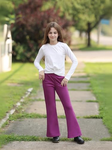 BIG ELEPHANT Girls Flare Pants with Side Pockets-School Uniform Bell Bottom Dress Pants, Size 6-15 Years2