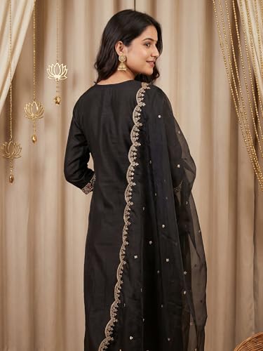Image of INDO ERA Women's Embroidered Rayon Viscose Straight Kurta Pant with Dupatta Set