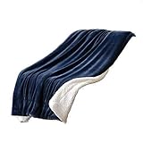 Life Comfort Ultimate Sherpa Throw Dark Blue Cream Blanket 60 Inch x 70 Inch