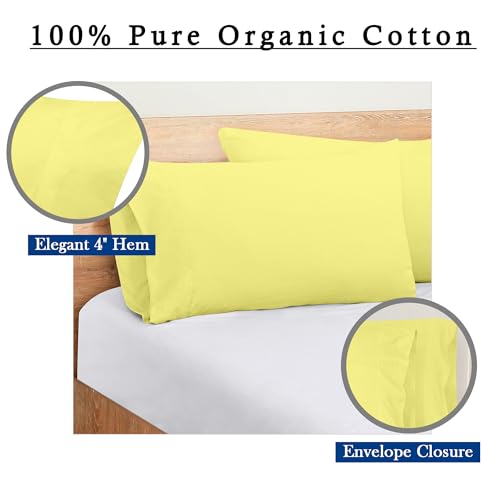 Image of ROYALE LINENS 300 Thread Count 100% Long Staple Combed Cotton Pillowcases Set of 2 - Ultra Soft - Queen Bed Pillow Cover - 20 inchx30 inch -Breathable, Cool & Crisp Percale Yellow Pillow Cases (Queen, Yellow)