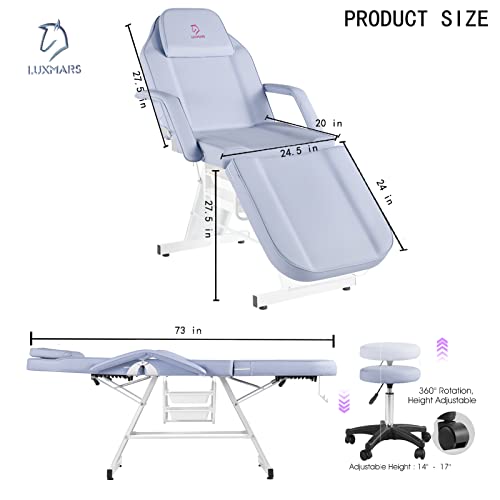 Luxmars Facial Table Massage Bed Spa & Salon Facial Tattoo Chair With Double Storage Drawer And Spa Stool Professional Massage Facial Lash Bed Beauty Treatment Equipment-Purple #TOP1