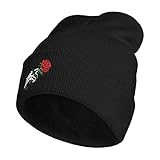 YIEOFH Skeleton Skull Rose Embroidery Beanie Hat for Men Women Winter Warm Stretch Skull Knit Hats Cap Black