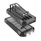 Batteria Esterna Solare 27000mAh – Caricabatterie Carga Rapido 15W portatile, 3 cavi integrati con torce LED – 5 uscite, caricabatterie solare per telefoni 17/16/15/14/13 e Android