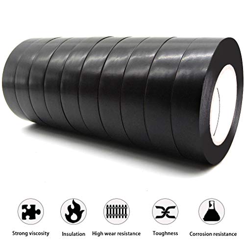 Image of Maveek 10 Rolls Black PVC Electrical Insulation Tapes-Flame Retardant Waterproof Tape Vinyl Insulating Backing-15mmx15m(0.6 inch x 50')