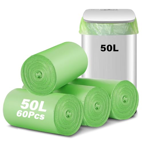 KOMABLEN 60 Bolsas de Basura 50L, 4 Rollos Bolsa Basura, Verde Prueba de Fugas Bolsa de Basura para Sala de Estar, Cocina, Baño, Oficina(60x80cm)