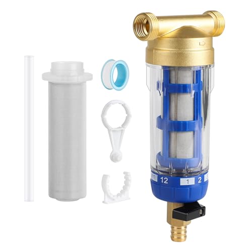 SWAWIS Pre-Filtro De Agua De Sedimentos Giratorio, 40 Micrones Externas Prefiltro de Agua Filtro de Sedimentos para Agua de Pozo con Filtro de Recambio, Reutilizable Prefiltro de Latón(3/4'')