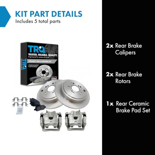 Image of TRQ Rear Brake Pad and Rotor Set Ceramic Rotors Calipers
