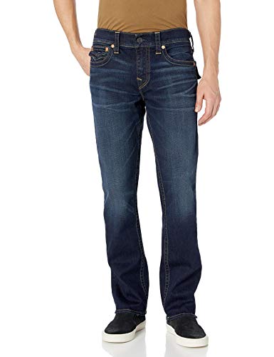 True Religion Men's Ricky Straight Leg Jean with Back Flap Pocket, Dark Fusion, 36W X 32L