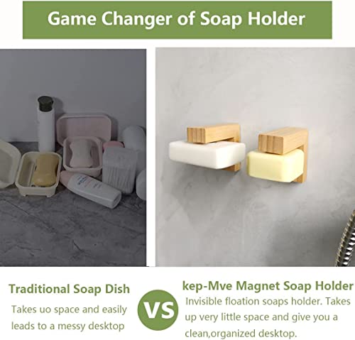(2Sets) Magnet Air Dry Soap Holder, Eco-Friendly Bamboo Soap Savers For Soaps & Beard Shampoo Bars, No More Soggy Soaps - Wooden Soap Dish Dispenser Bath Kitchen & Shower #TOP2