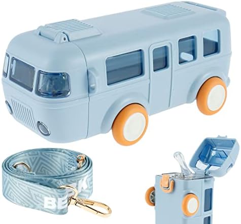 DlbvFoy Car Straw Water Cup 500ml Portable Bus Water Bottle with Shoulder Strap Leak-Proof, Kids Small Square Drinking Cup, Cute Cartoon Water Jug Toy, Locking Flip Lid Water Kettle for Kids