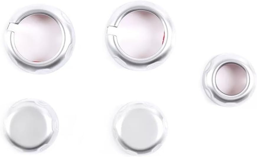 Conditioning Volume Switch Knob Ring Trim Sticker Set for Land Rover Discovery 3 (2004–2009) and for Range Rover Sport L320 (2005–2008) – 5-Piece Silver ABS Kit
